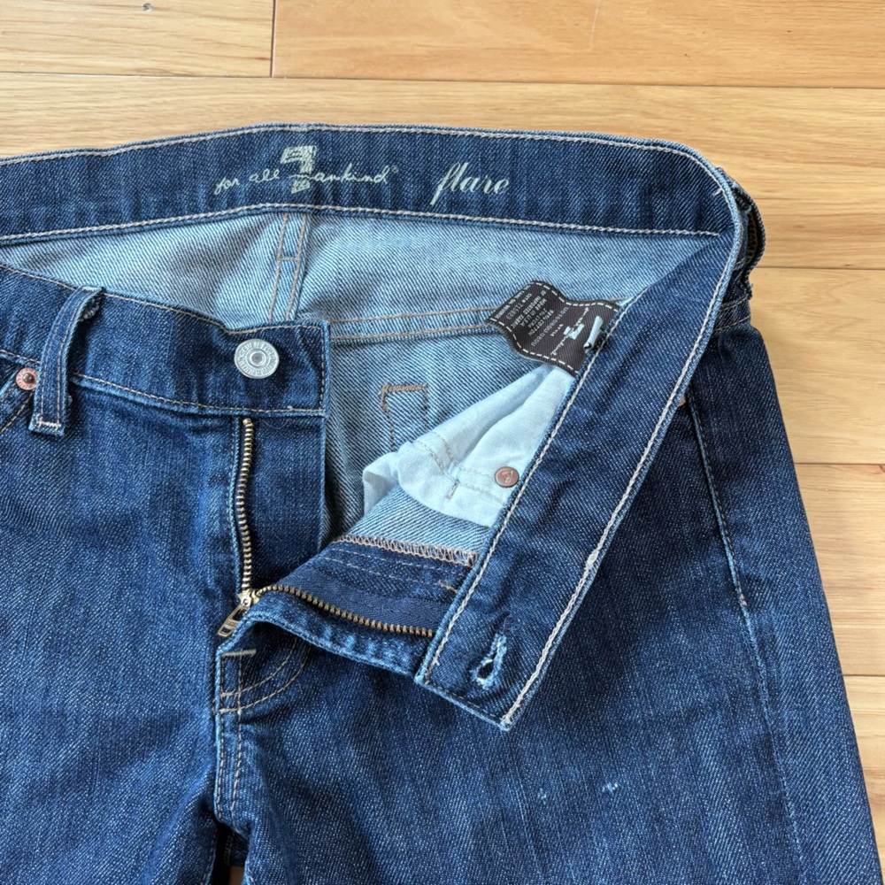 7 For All Mankind Flare Jeans Womens Sz 28 Reg VTG Dark Wash Low Rise Denim Y2K - Picture 7 of 10